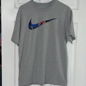 Nike Gray T-Shirt with Blue and Orange Logo